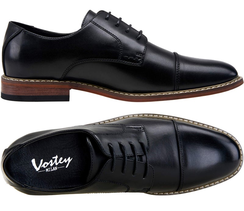 Vostey Men's Dress Shoes Classic Formal Business Cap Toe Oxfords Lace Up Derby Shoes (BMY703 Black 12) - Image 2